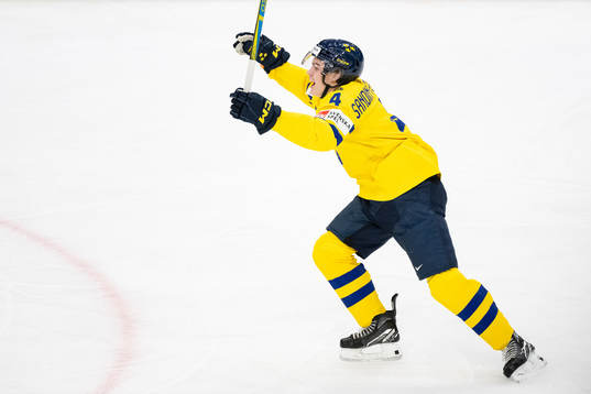 Axel Sandin Pellikka of Sweden celebrates the 1-0 goal