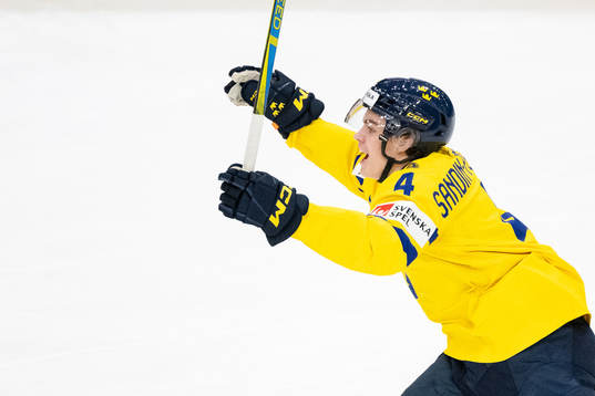 Axel Sandin Pellikka of Sweden celebrates the 1-0 goal