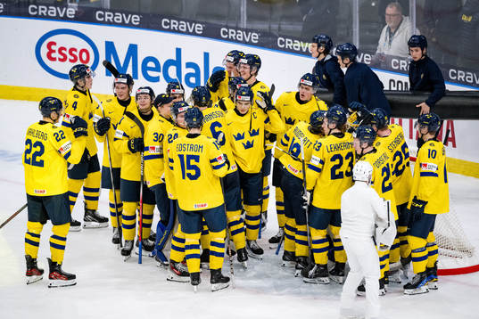 The Swedish players celebrate