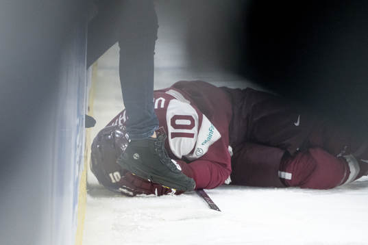Emils Veckaktins of Latvia in pain
