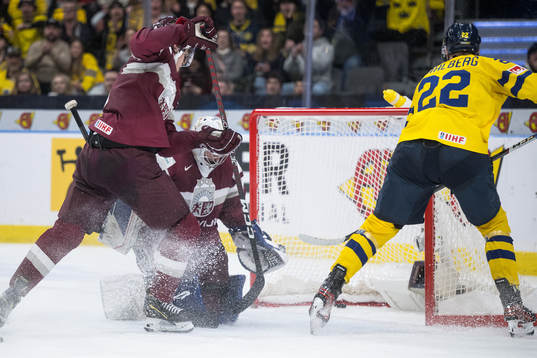 Jonathan Lekkerimäki of Sweden, not pictured, scores the