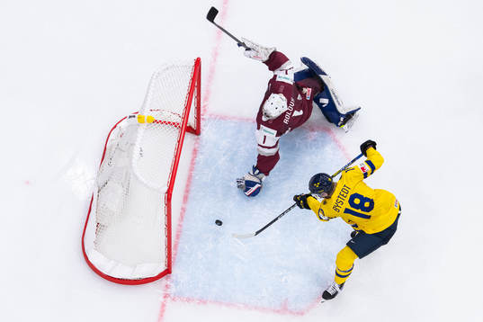 Filip Bystedt of Sweden scores the 4-0 goal behind