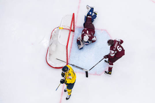 Filip Bystedt of Sweden scores the 4-0 goal behind