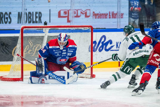 Oskarshamns målvakt Marek Langhamer och Färjestads Joakim