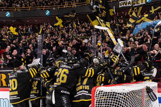 AIKs spelare jublar med supportrar