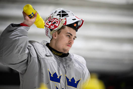 goaltender Kevin Reidler of Sweden at a practice session