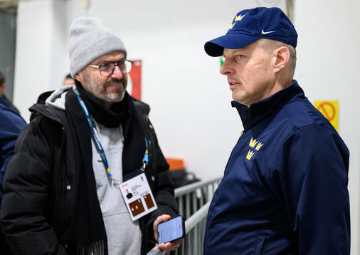 Head coach Magnus Hävelid of Sweden speaks to media