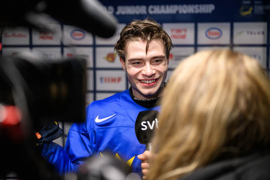 Isac Born of Sweden speaks to media