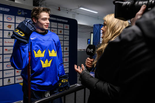 Isac Born of Sweden speaks to media