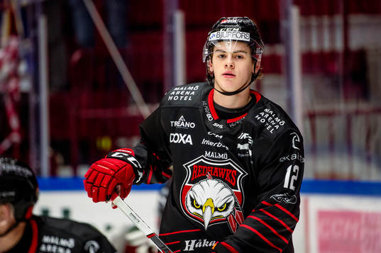 Malmö Redhawks Hjalte Kruse Thomsen värmer upp innan