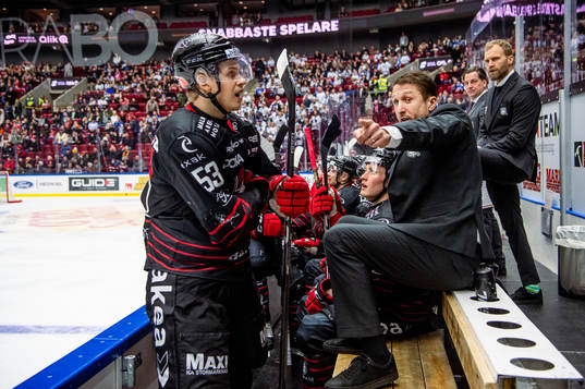 Malmö Redhawks Albert Sjöberg och tränare Tomas Kollar