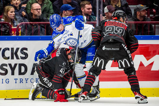 Leksands Patrik Zackrisson mot Malmö Redhawks Joakim Ryan