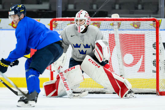 goaltender Kevin Reidler of Sweden at a practice session