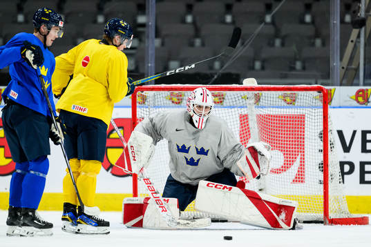 goaltender Kevin Reidler of Sweden at a practice session