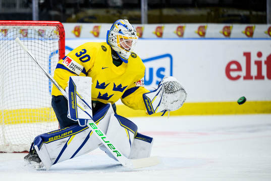 Goaltender Melker Thelin of Sweden
