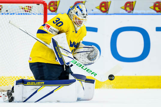 Goaltender Melker Thelin of Sweden