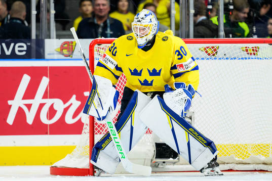 Goaltender Melker Thelin of Sweden
