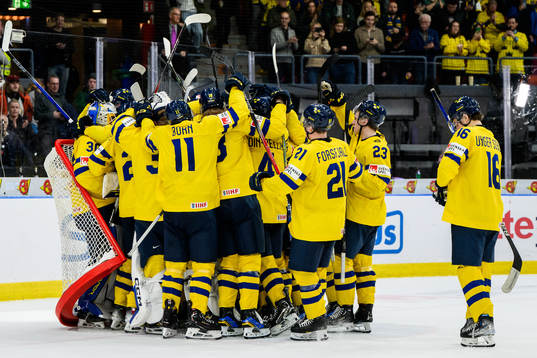 Players of Sweden celebrate