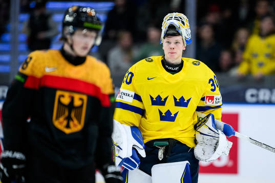 goaltender Melker Thelin of Sweden