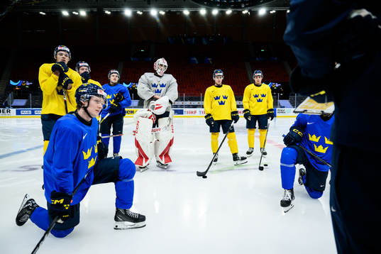 goaltender Kevin Reidler of Sweden at a practice session