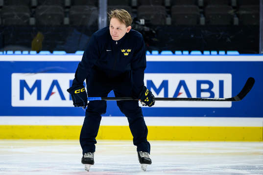 Goaltender coach Viktor Alm of Sweden at a practice session
