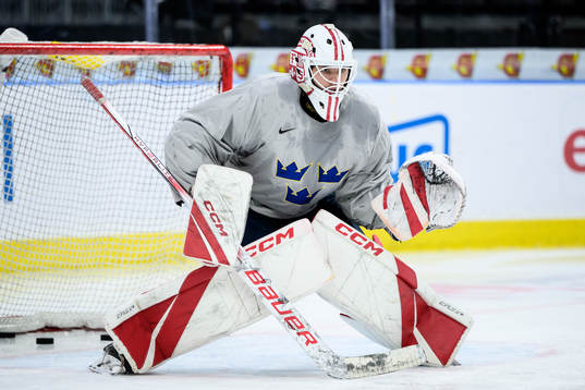 goaltender Kevin Reidler of Sweden at a practice session