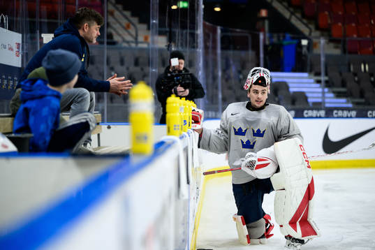 goaltender Kevin Reidler of Sweden at a practice session