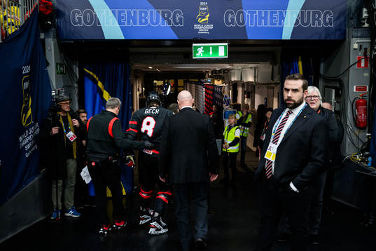 Owen Beck of Canada leaves the ice