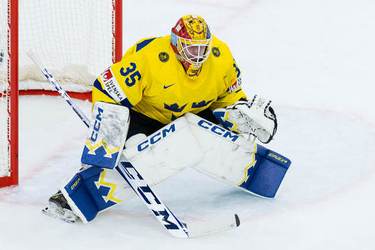 Goaltender Hugo Hävelid of Sweden