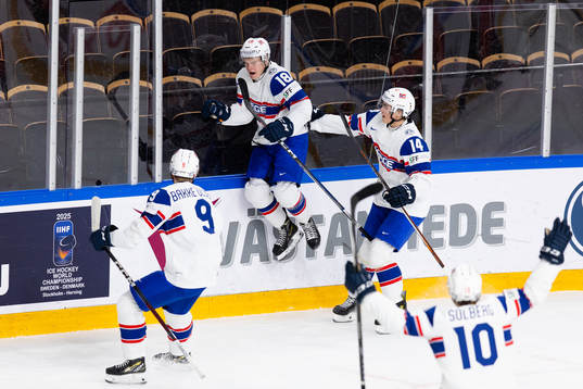 Martin Johnsen of Norway celebrates scoring 1-1