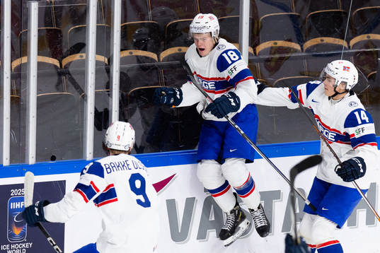 Martin Johnsen of Norway celebrates scoring 1-1