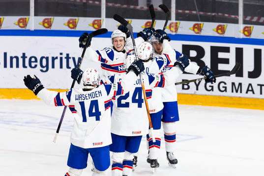 Patrik Dalen of Norway celebrates scoring 1-2