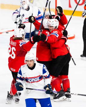 Jonas Taibel of Switzerland celebrates scoring 3-2