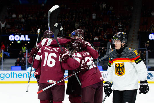 Rodzers Bukarts of Latvia celebrates scoring 0-2 with team