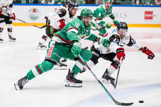 Rögles Dennis Everberg och Malmö Redhawks Joakim Ryan