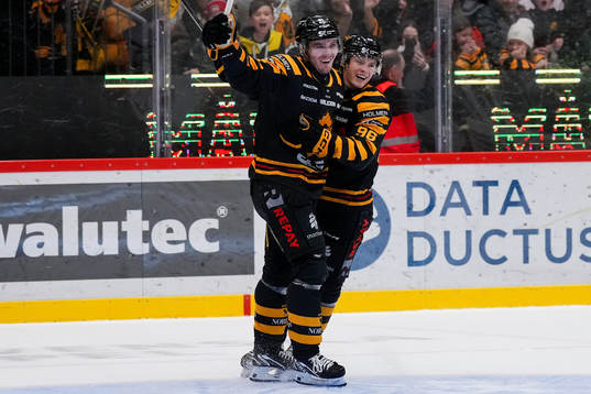 Skellefteås Max Lindholm och Rickard Hugg jublar