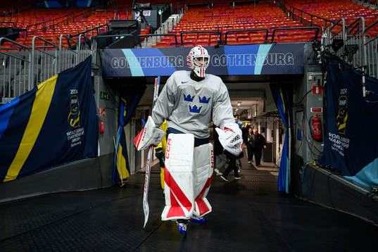 goaltender Kevin Reidler of Sweden at a practice session