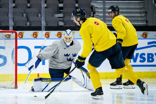 goaltender Melker Thelin of Sweden at a practice session