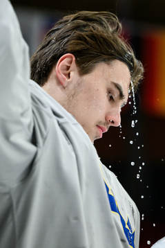 goaltender Kevin Reidler of Sweden at a practice session