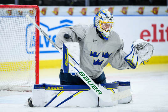 goaltender Melker Thelin of Sweden at a practice session