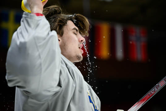goaltender Kevin Reidler of Sweden at a practice session