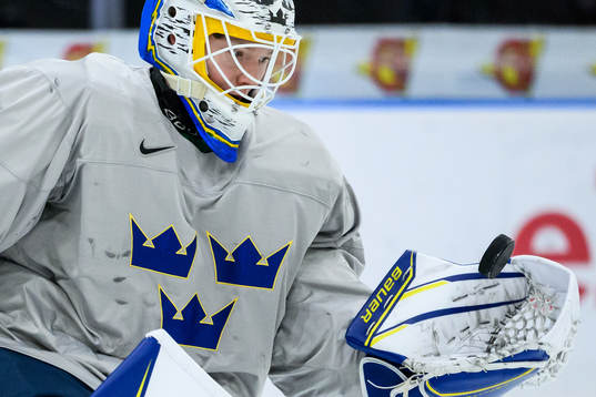 goaltender Melker Thelin of Sweden at a practice session