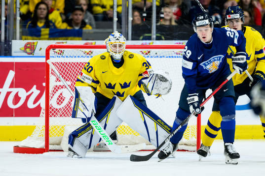 Goaltender Melker Thelin of Sweden