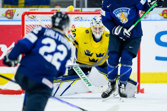 Goaltender Melker Thelin of Sweden