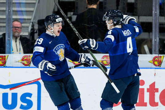 Lenni Hameenaho and Arttu Karki of Finland celebrating