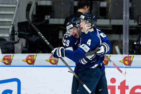 Lenni Hameenaho and Arttu Karki of Finland  celebrating