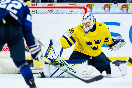 Goaltender Melker Thelin of Sweden