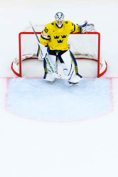goaltender Melker Thelin of Sweden