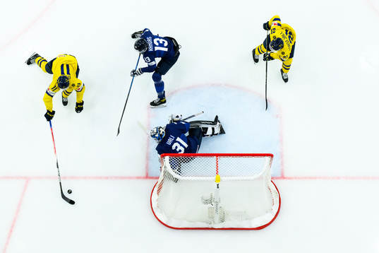Isac Born and Zeb Forsfjäll of Sweden against Goaltender