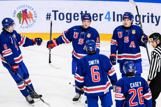 Gabe Perreault of USA celebrates